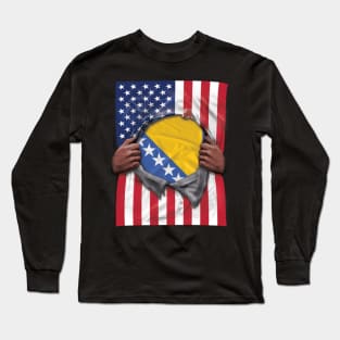 Bosnia & Herzegovina Flag American Flag Ripped - Gift for Bosnian Herzegovinian From Bosnia And Herzegovina Long Sleeve T-Shirt